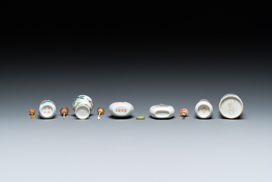 Six Chinese famille rose and iron-red snuff bottles, 18/19th C.