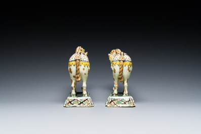 A pair of polychrome Dutch Delft standing horses, 18th C.