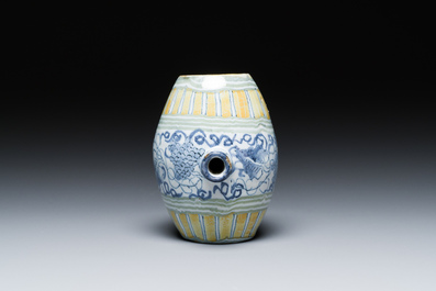 A polychrome Dutch Delft barrel-shaped flask with grapevines, 18th C.