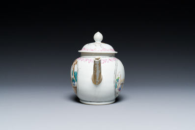 A Chinese famille rose export porcelain 'mythological subject' teapot, Qianlong