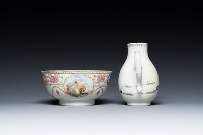 Een Chinese grisaille kan met 'De Opstanding' en een kom voor de Amerikaanse markt, Qianlong