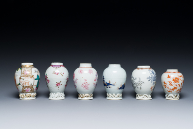 Zes Chinese famille rose, Imari-stijl en ijzerrode theebussen, Yongzheng/Qianlong