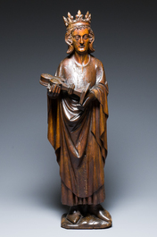 Een eikenhouten sculptuur van Koning Lodewijk IX of Sint-Lodewijk, Frankrijk, 17e eeuw