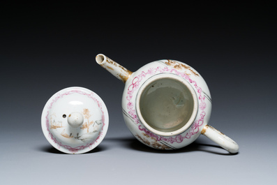 A Chinese famille rose export porcelain 'mythological subject' teapot, Qianlong
