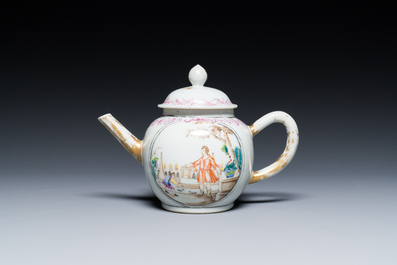 A Chinese famille rose export porcelain 'mythological subject' teapot, Qianlong