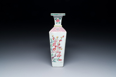 Eight small Chinese famille rose and verte vases and a larger square vase, Yongzheng/Qianlong