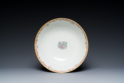 A Chinese 'mythological subject' grisaille plate and a relief-decorated famille rose 'insects' bowl, Qianlong