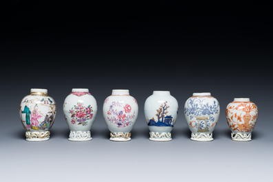 Zes Chinese famille rose, Imari-stijl en ijzerrode theebussen, Yongzheng/Qianlong