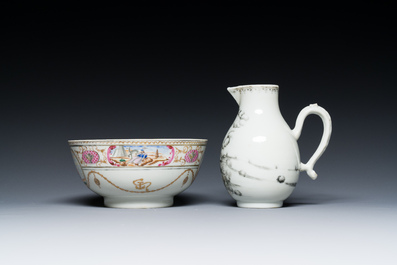 Een Chinese grisaille kan met 'De Opstanding' en een kom voor de Amerikaanse markt, Qianlong