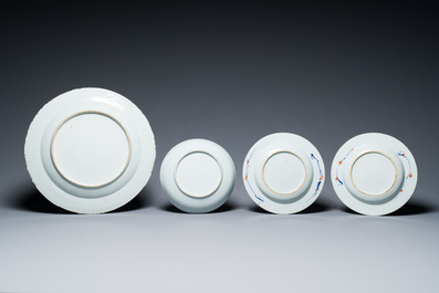 Three Chinese Imari-style and famille verte plates and a dish, Kangxi/Yongzheng