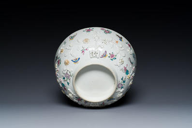A Chinese 'mythological subject' grisaille plate and a relief-decorated famille rose 'insects' bowl, Qianlong