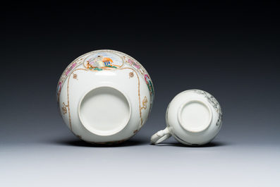 Een Chinese grisaille kan met 'De Opstanding' en een kom voor de Amerikaanse markt, Qianlong