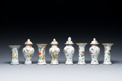 Eight small Chinese famille rose and verte vases and a larger square vase, Yongzheng/Qianlong