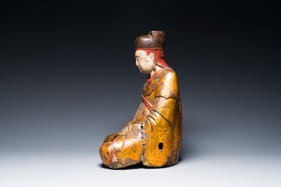 Bouddha en bois sculpt&eacute; laqu&eacute; et dor&eacute;, Chine ou Vietnam, 16/17&egrave;me