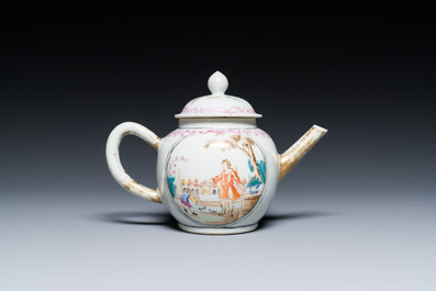 A Chinese famille rose export porcelain 'mythological subject' teapot, Qianlong