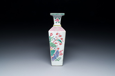 Eight small Chinese famille rose and verte vases and a larger square vase, Yongzheng/Qianlong
