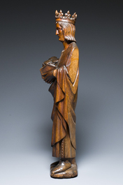 Een eikenhouten sculptuur van Koning Lodewijk IX of Sint-Lodewijk, Frankrijk, 17e eeuw
