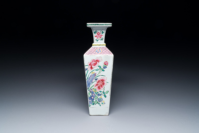 Eight small Chinese famille rose and verte vases and a larger square vase, Yongzheng/Qianlong