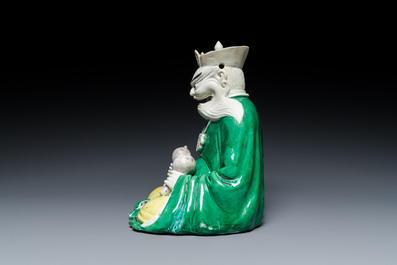 Figure de Longwang biscuit &eacute;maill&eacute; vert, Chine, Kangxi