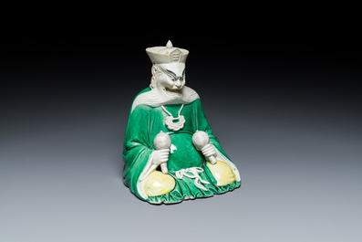 Figure de Longwang biscuit &eacute;maill&eacute; vert, Chine, Kangxi