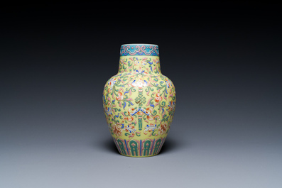 A Chinese famille rose-style enamelled glass vase, probably 19th C.