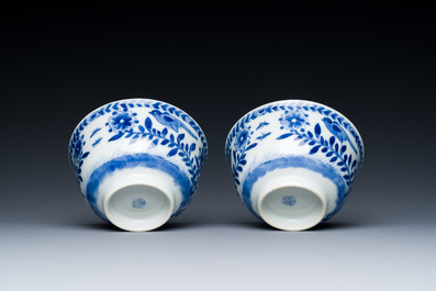 Nine Chinese blue and white 'Madonna and Child' saucers and two cups, Kangxi