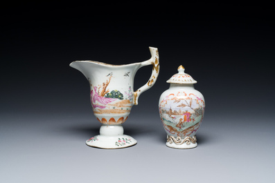 Six Chinese famille rose and grisaille export porcelain wares, Qianlong