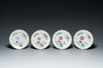 Thirteen Chinese famille rose plates, Yongzheng/Qianlong