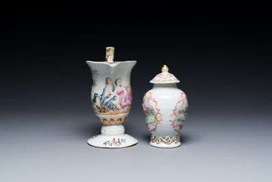 Six Chinese famille rose and grisaille export porcelain wares, Qianlong