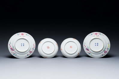 Twee paar Chinese famille rose borden, Daoguang en Qing Hua Zhen Pin 清華珍品 merk, 19/20e eeuw