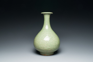 A Chinese Longquan celadon 'yuhuchunping' vase with floral design, Ming