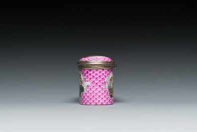 An oval gilt-silver-mounted polychrome Meissen porcelain snuff-box and cover, Germany, 3rd quarter 18th C.