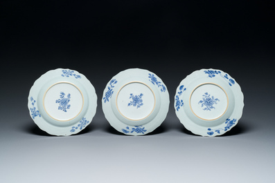 Six Chinese blue and white 'Xi Xiang Ji' plates, Qianlong