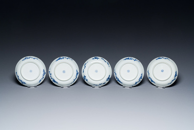 Nine Chinese blue and white 'Madonna and Child' saucers and two cups, Kangxi