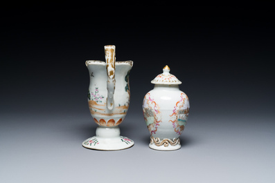 Six Chinese famille rose and grisaille export porcelain wares, Qianlong