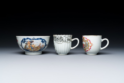 Six Chinese famille rose and grisaille export porcelain wares, Qianlong