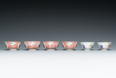 Ten Chinese blue, white, famille rose and Dutch-decorated cups and nine saucers, Kangxi and later