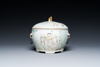 A Chinese qianjiang cai dish with Dai Yucheng 戴裕成 seal mark and a covered bowl, signed Yu Luchang 余吕昌 and dated 1885