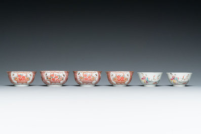 Ten Chinese blue, white, famille rose and Dutch-decorated cups and nine saucers, Kangxi and later