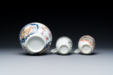 Six Chinese famille rose and grisaille export porcelain wares, Qianlong