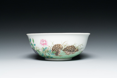 A Chinese famille rose 'quails' bowl, Yongzheng mark, 20th C.