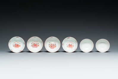Ten Chinese blue, white, famille rose and Dutch-decorated cups and nine saucers, Kangxi and later