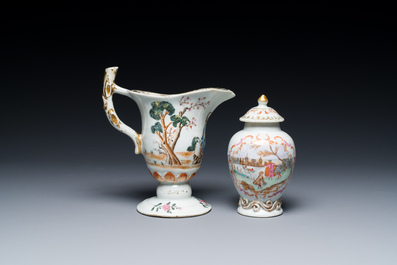 Six Chinese famille rose and grisaille export porcelain wares, Qianlong