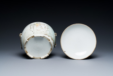 A Chinese qianjiang cai dish with Dai Yucheng 戴裕成 seal mark and a covered bowl, signed Yu Luchang 余吕昌 and dated 1885