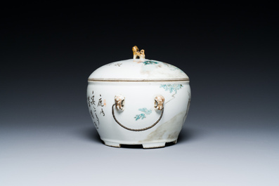 A Chinese qianjiang cai dish with Dai Yucheng 戴裕成 seal mark and a covered bowl, signed Yu Luchang 余吕昌 and dated 1885