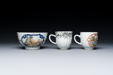 Six Chinese famille rose and grisaille export porcelain wares, Qianlong