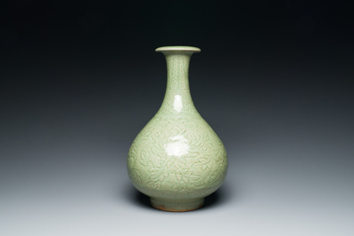 A Chinese Longquan celadon 'yuhuchunping' vase with floral design, Ming