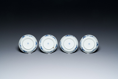 Nine Chinese blue and white 'Madonna and Child' saucers and two cups, Kangxi