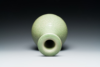 A Chinese Longquan celadon 'yuhuchunping' vase with floral design, Ming