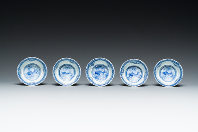 Ten Chinese blue, white, famille rose and Dutch-decorated cups and nine saucers, Kangxi and later